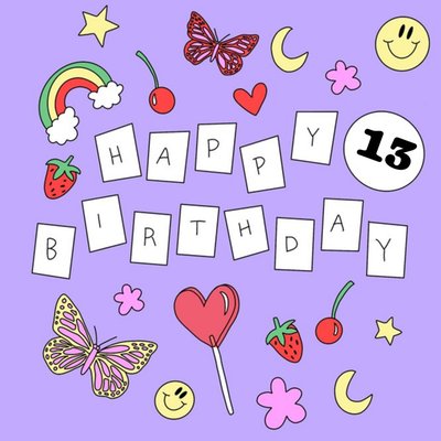 Aleisha Earp Purple Illustrated Stickers Personalised Birthday Card