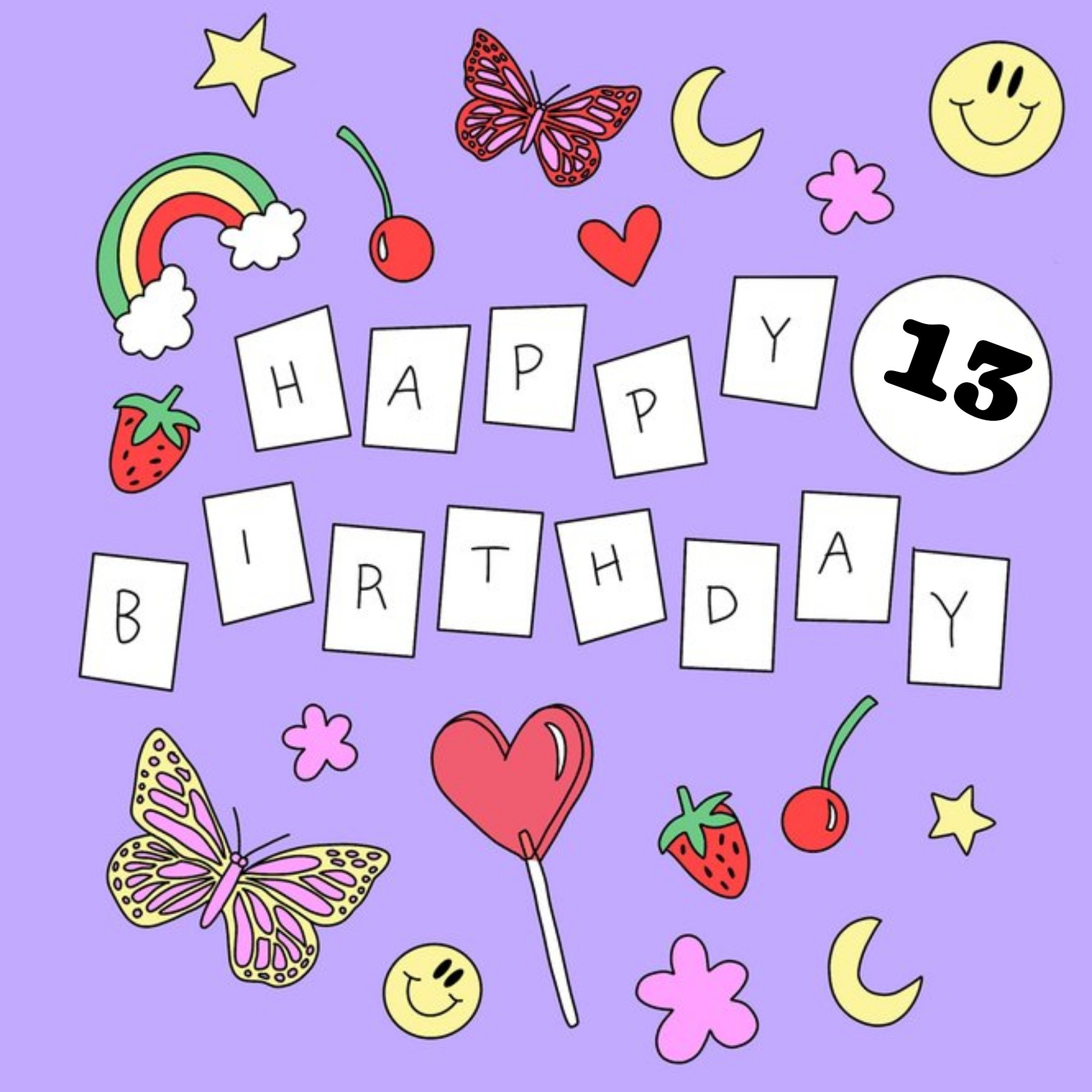 Moonpig Aleisha Earp Purple Illustrated Stickers Personalised Birthday Card