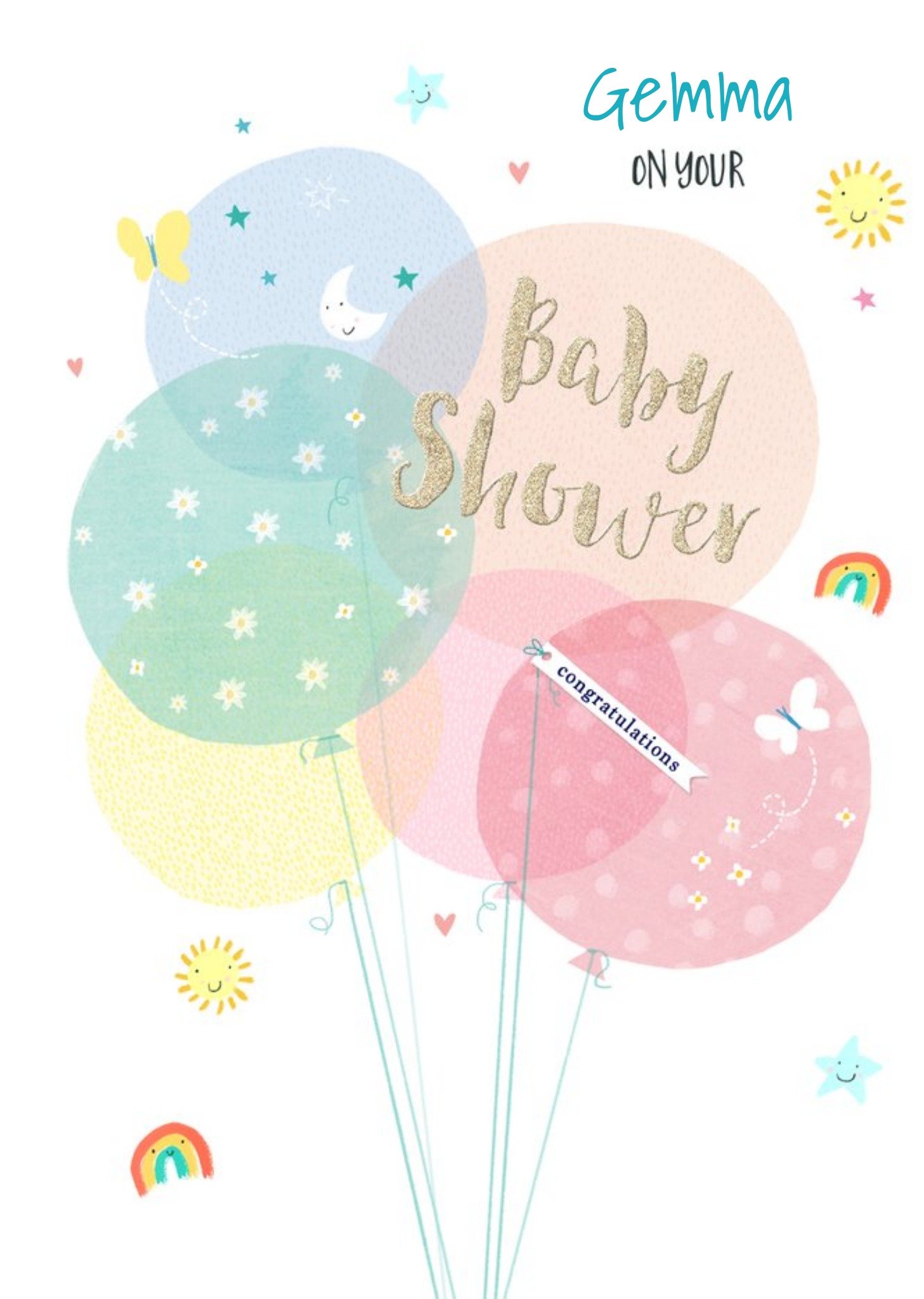 Moonpig Cute Balloon Illustrations On Your Baby Shower Congratulations Card