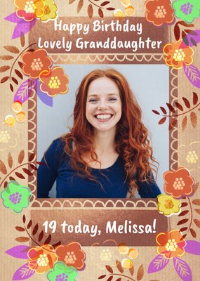 Bright Floral Pattern Lovely Granddaughter Photo Upload 19th Birthday Card