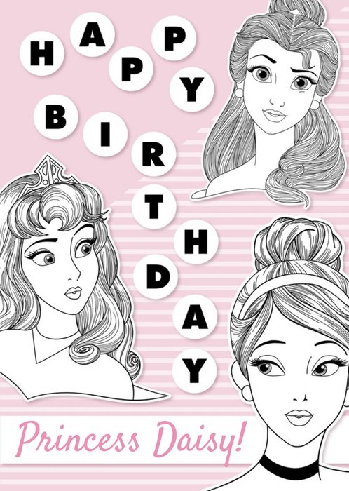 Disney Princess Personalised Pink Stripe Birthday Card