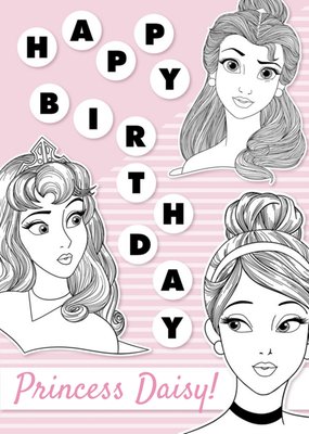 Disney Princess Personalised Pink Stripe Birthday Card