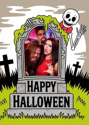 Happy Halloween Skeleton Photo Upload Card
