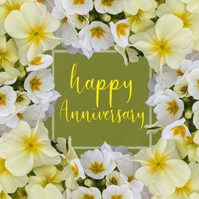 Photographic Boarder Of Flowers Happy Anniversary Card