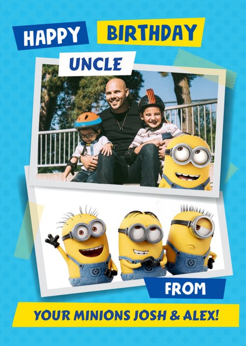 Despicable Me Minions Uncle Birthday Photo Upload Card.