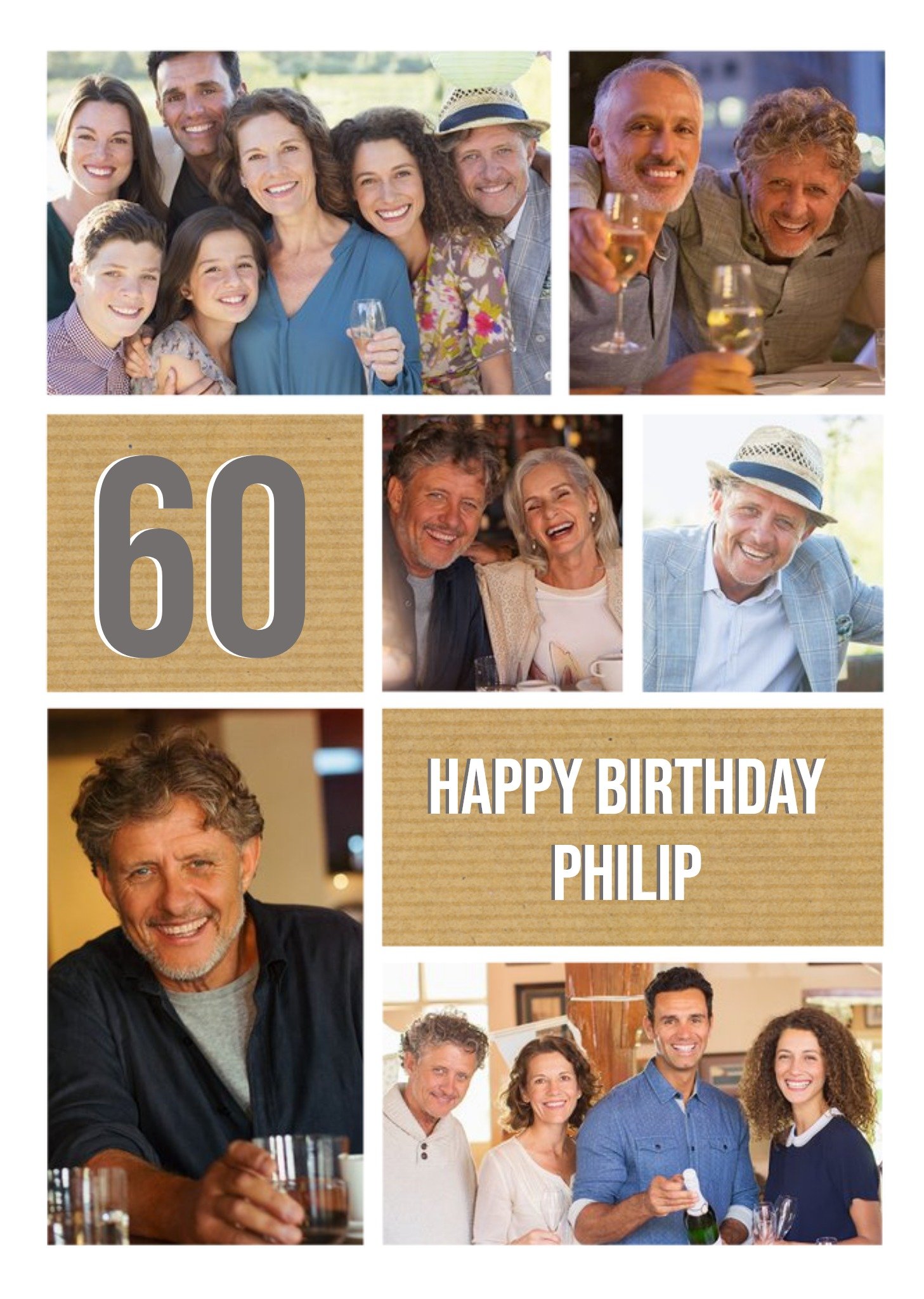 Biglietto Auguri Per 60° Compleanno Fatto A Mano, Con Busta Perlata, Formato 16x16 Cm, Illustrazione Talking Pictures