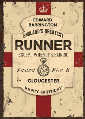 Englands Greatest Runner Personalised Name Card