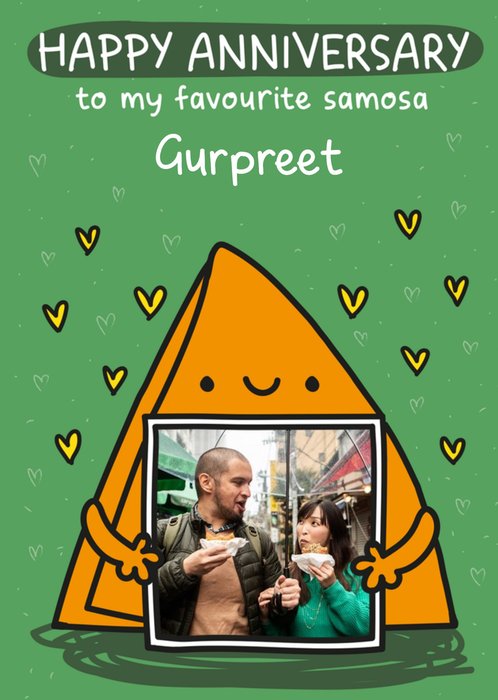 Cute Illustrated Samosa Photo Upload Anniversary Card