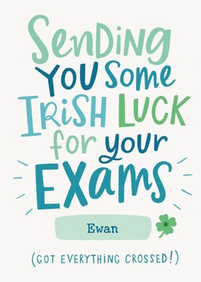 Ebony Newton Design Typographic Irish Good Luck Exams Card