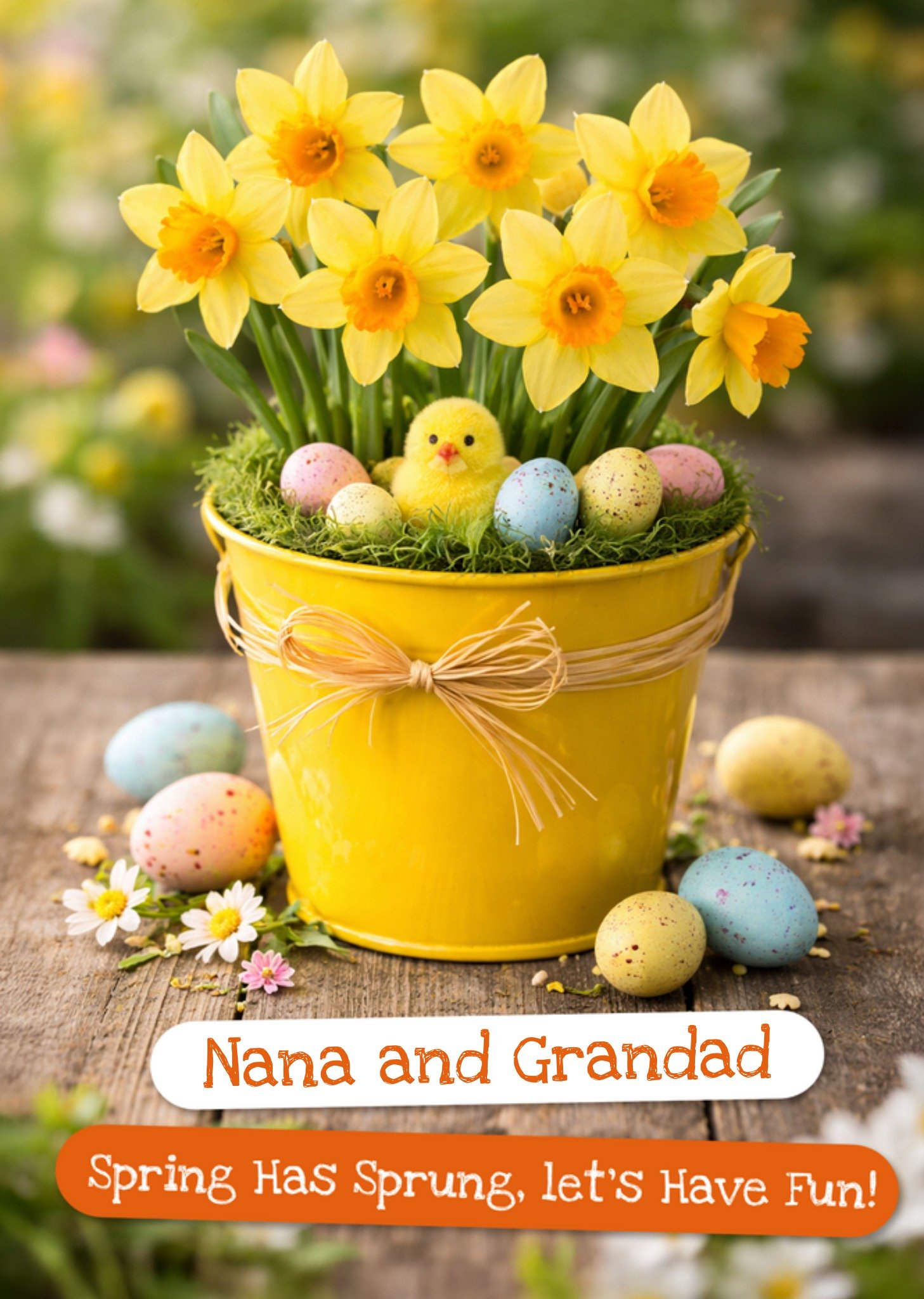 Moonpig Photographic Yellow Daffodils And Easter Eggs Easter Card