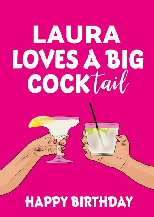 Funny Laura Loves A Big Cocktail Personalised Card