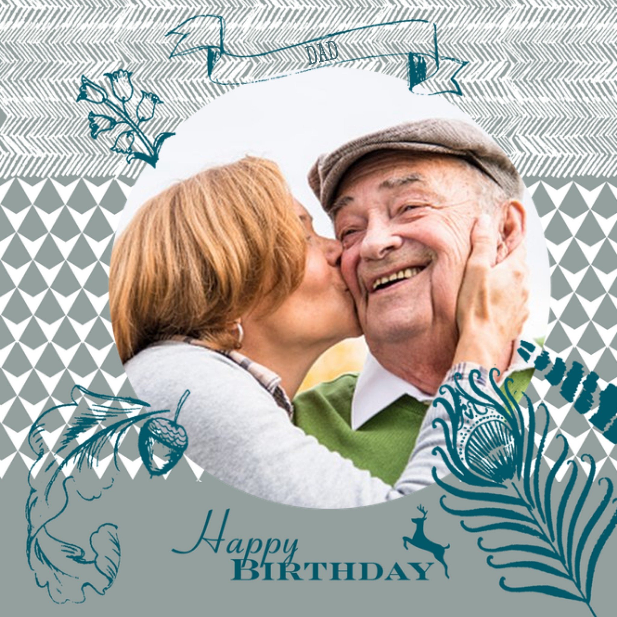 Moonpig Grey And Turquoise Personalised Photo Upload Happy Birthday Card For Dad