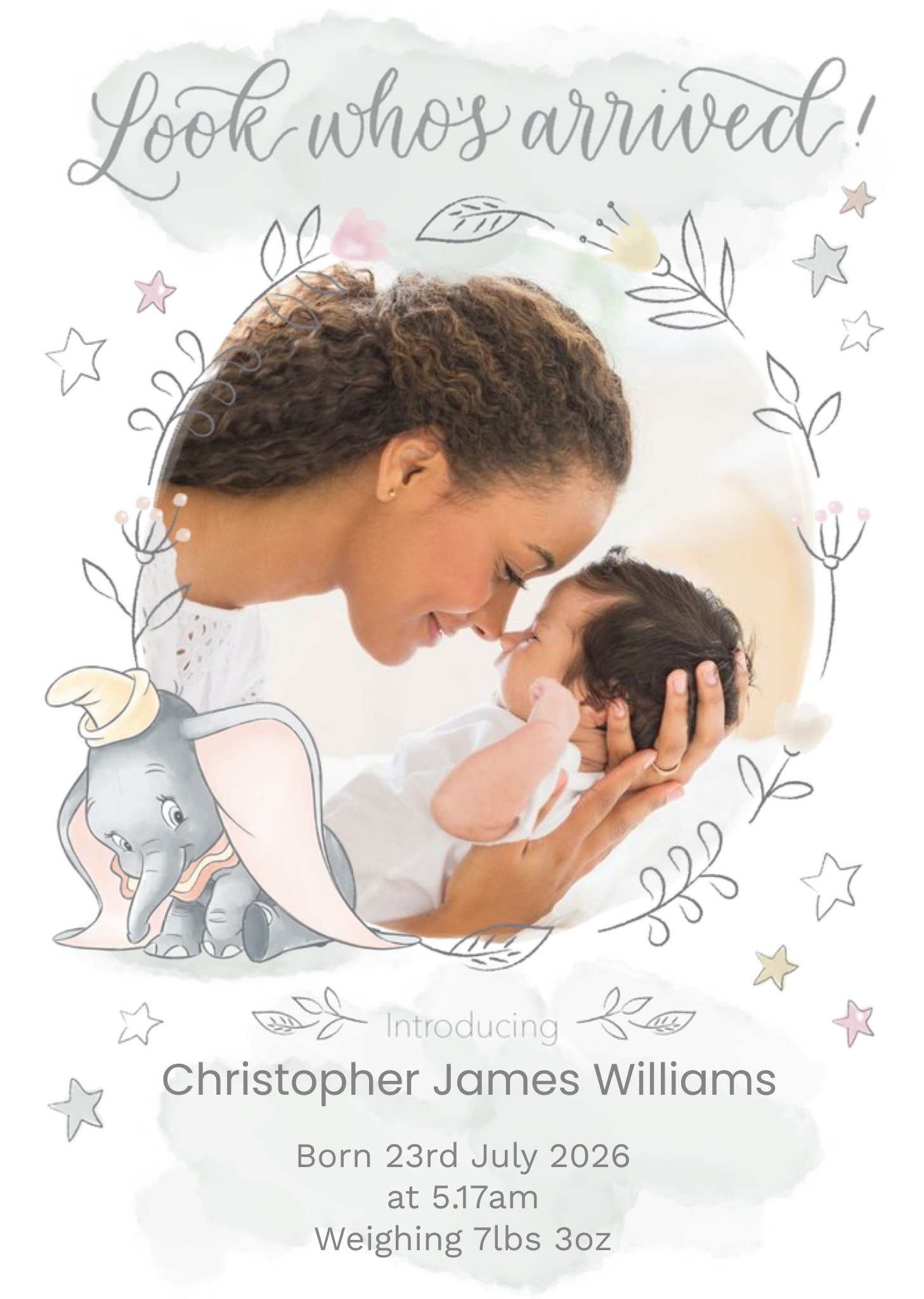 Disney Dumbo Photo Upload New Baby Card