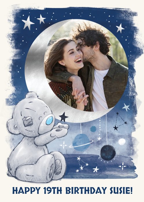 Tatty Teddy Space Themed Cute Birthday Photo Upload Card