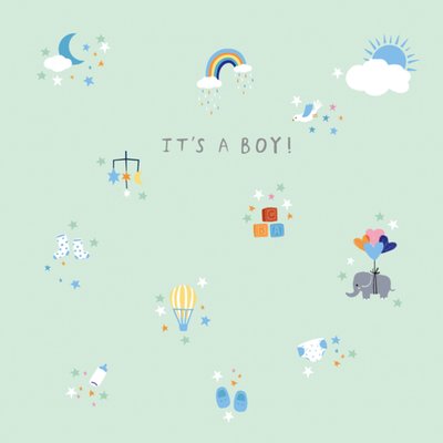 It's A Boy Illustrated New Baby Card 