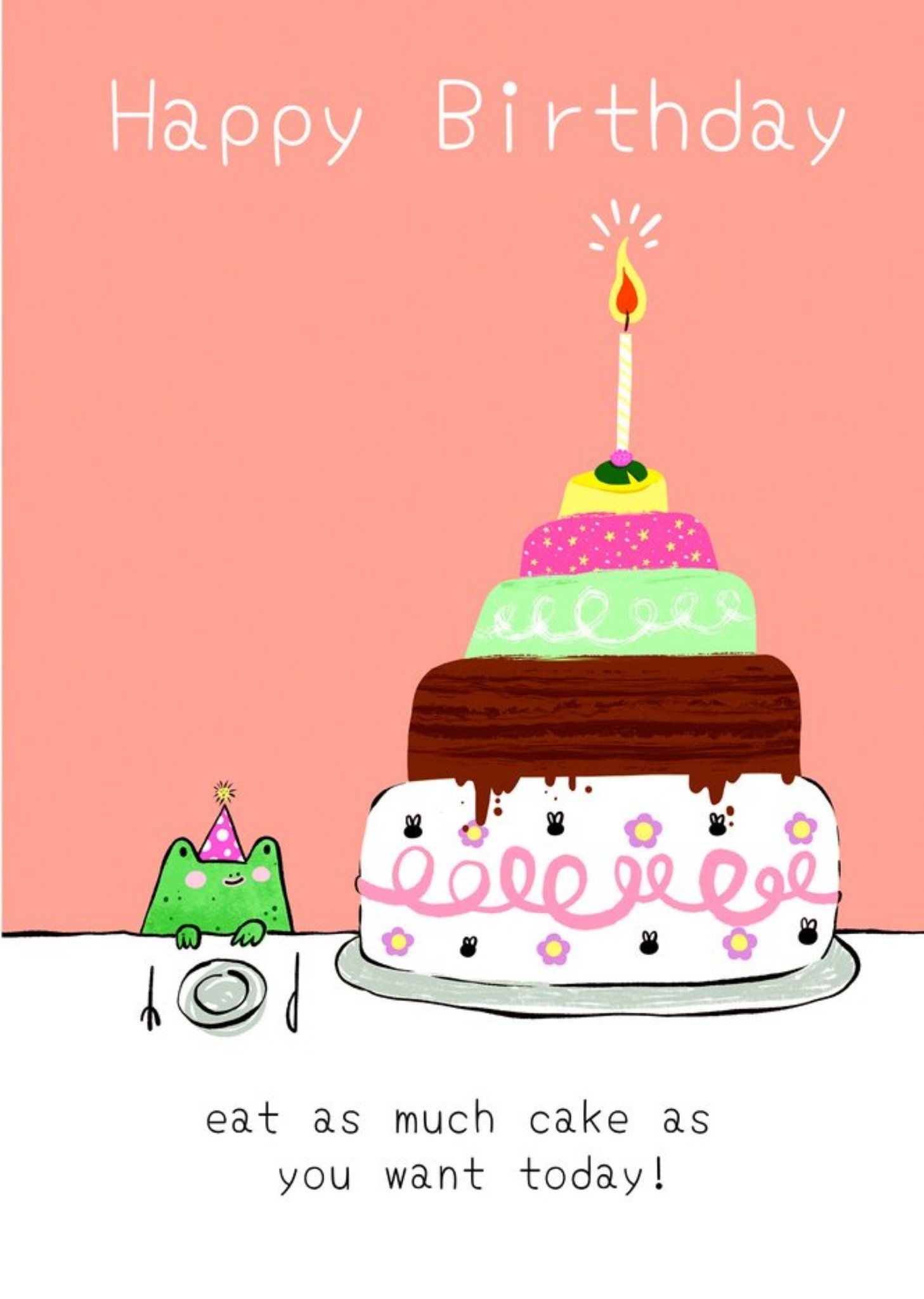 Moonpig Illustrated Frog Colourful Cake Birthday Card