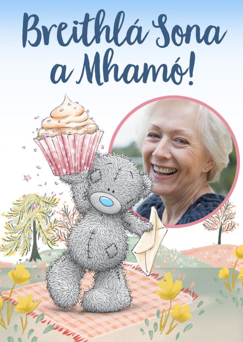 Tatty Teddy Illustration Gaelic Grandma Birthday Photo Upload Card