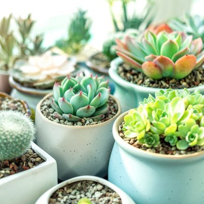 Photographic Succulent Plants in White Pots Card