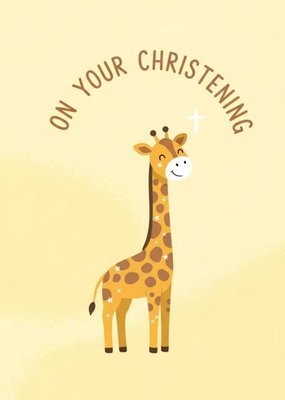 On Your Christening Cute Giraffe Illustrated Card