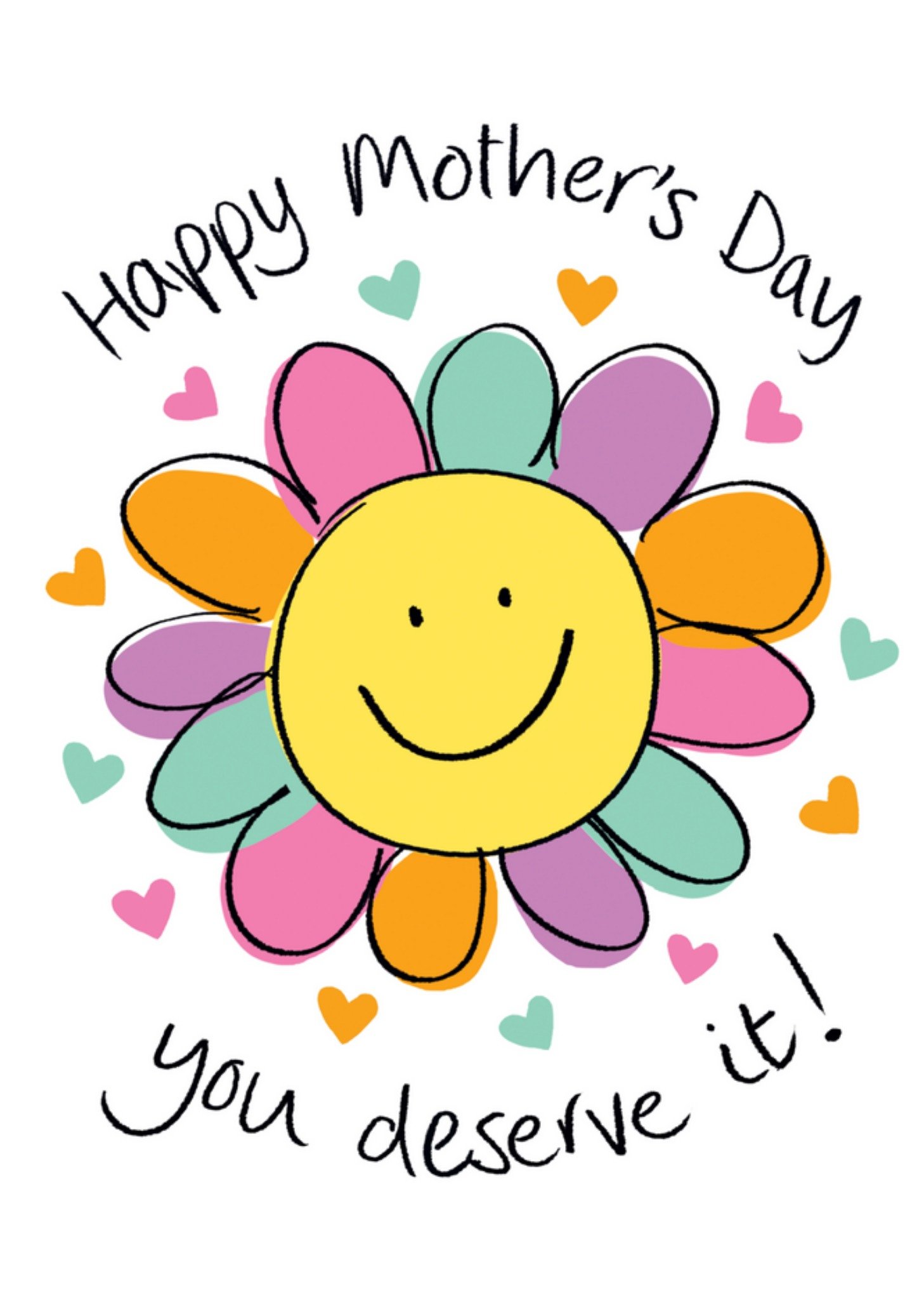 Moonpig Fun Bright Smiley Faced Flower Mother's Day Card Ecard