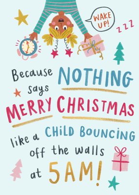 Child Bouncing Off The Walls Illustration Humour Christmas Card