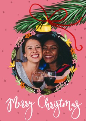 Illustration Of A Bauble With A Photo Frame On A Pink Background Photo Upload Christmas Postcard