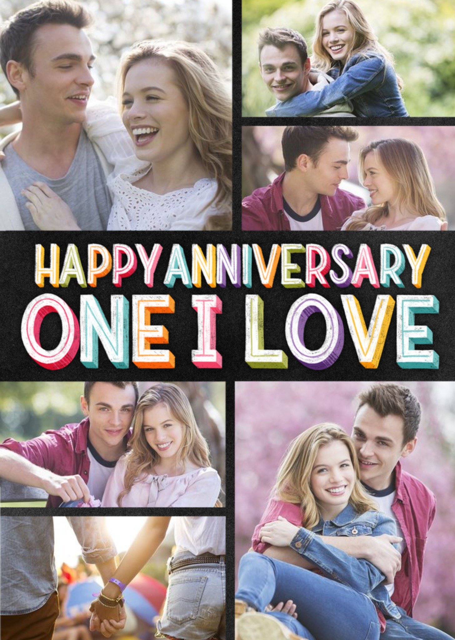 Moonpig Anniversary Photo Upload Card For The One I Love - Happy Anniversary Chalkboard Typography L