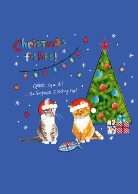 Christmas Fishes Funny Cat Illustrated Scribbler Card 