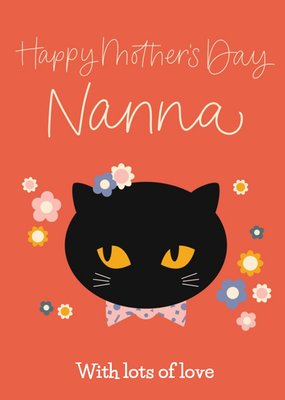 Typographic Black Cat Nanna Happy Mothers Day Card