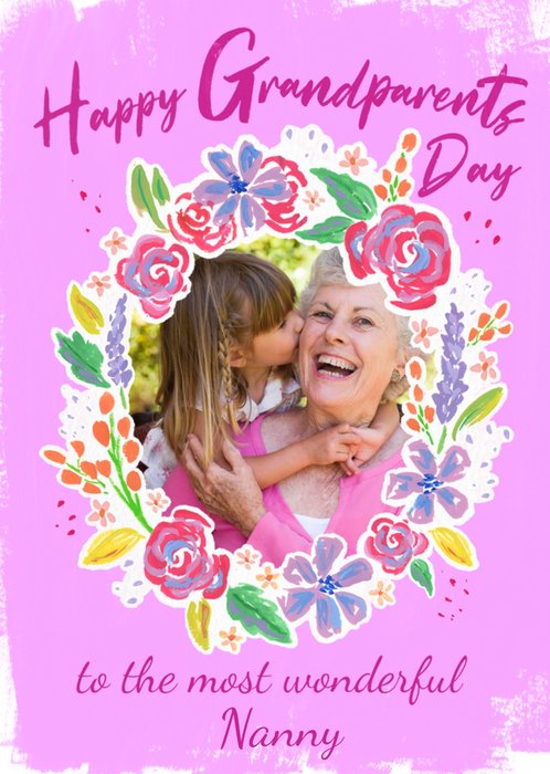 Floral Wonderful Nanny Photo Upload Grandparents Day Card