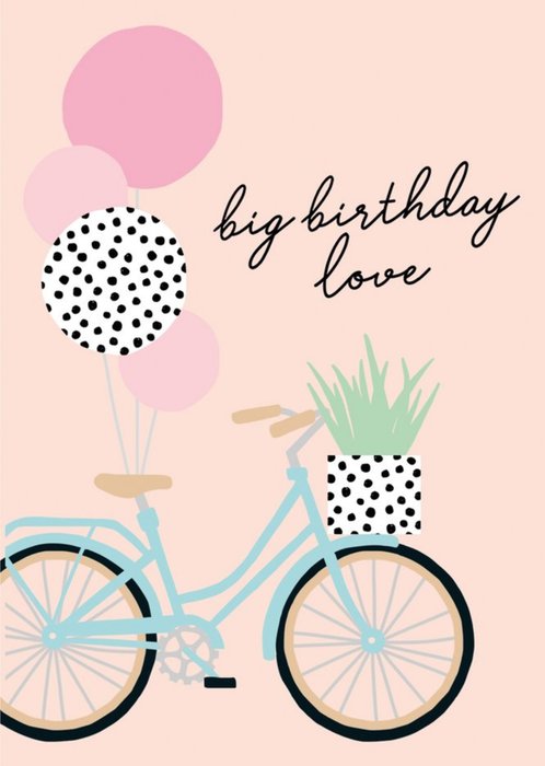 Colourful Big Birthday Love Bicycle And Balloons Card