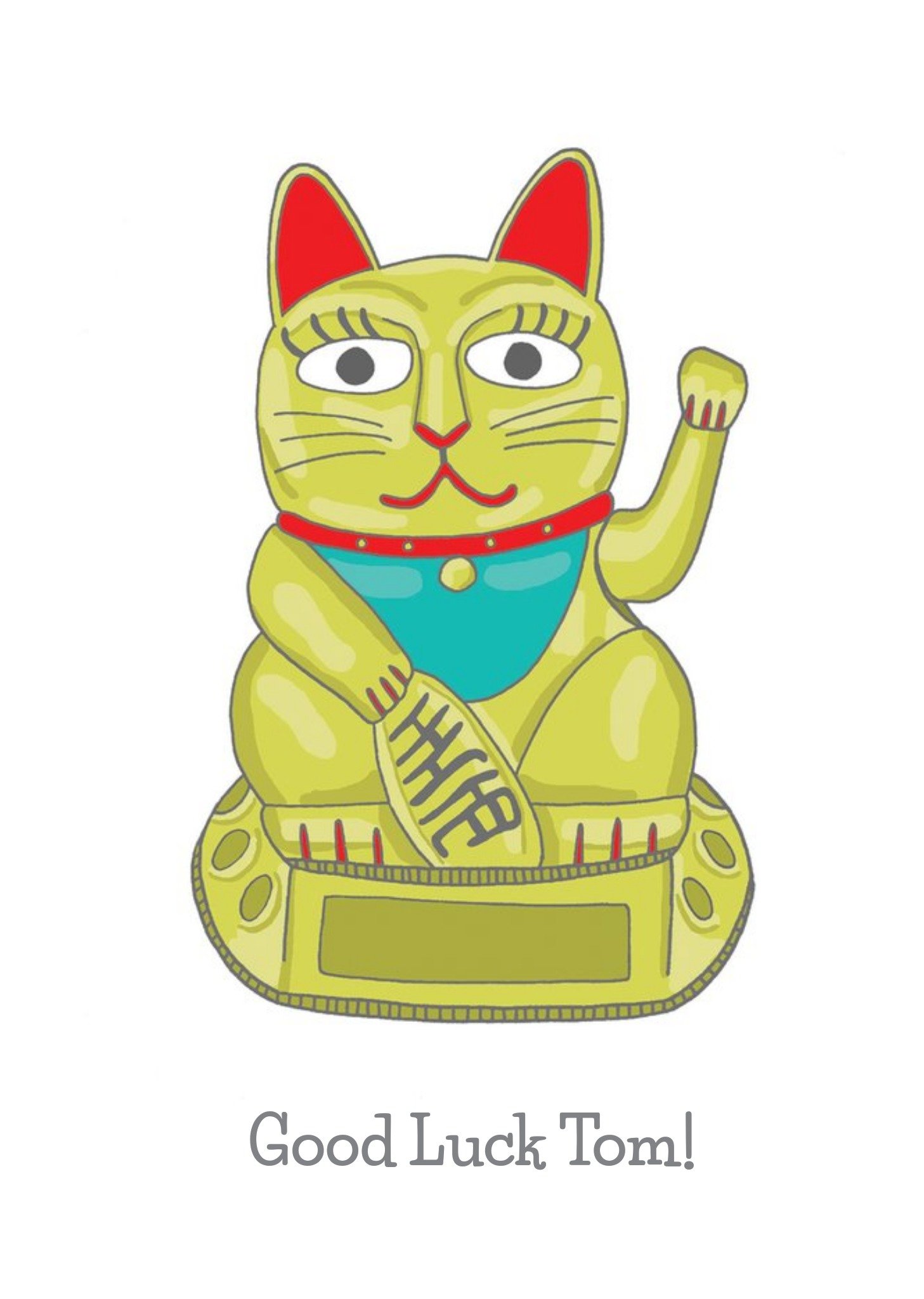 Moonpig Golden Beckoning Cat Illustration Good Luck Personalise Name Card
