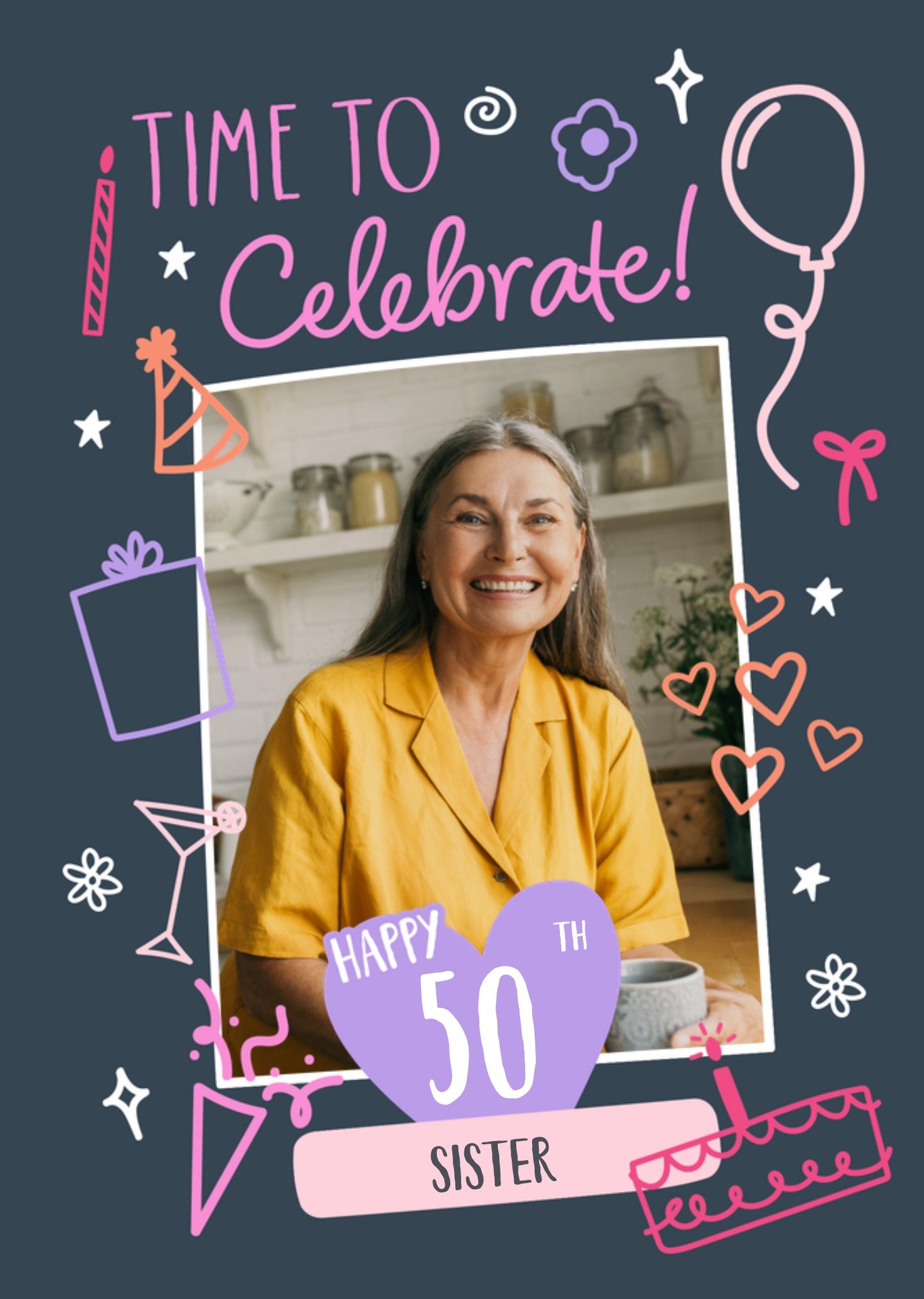 Moonpig Time To Celebrate Photo Upload Sister 50th Birthday Card