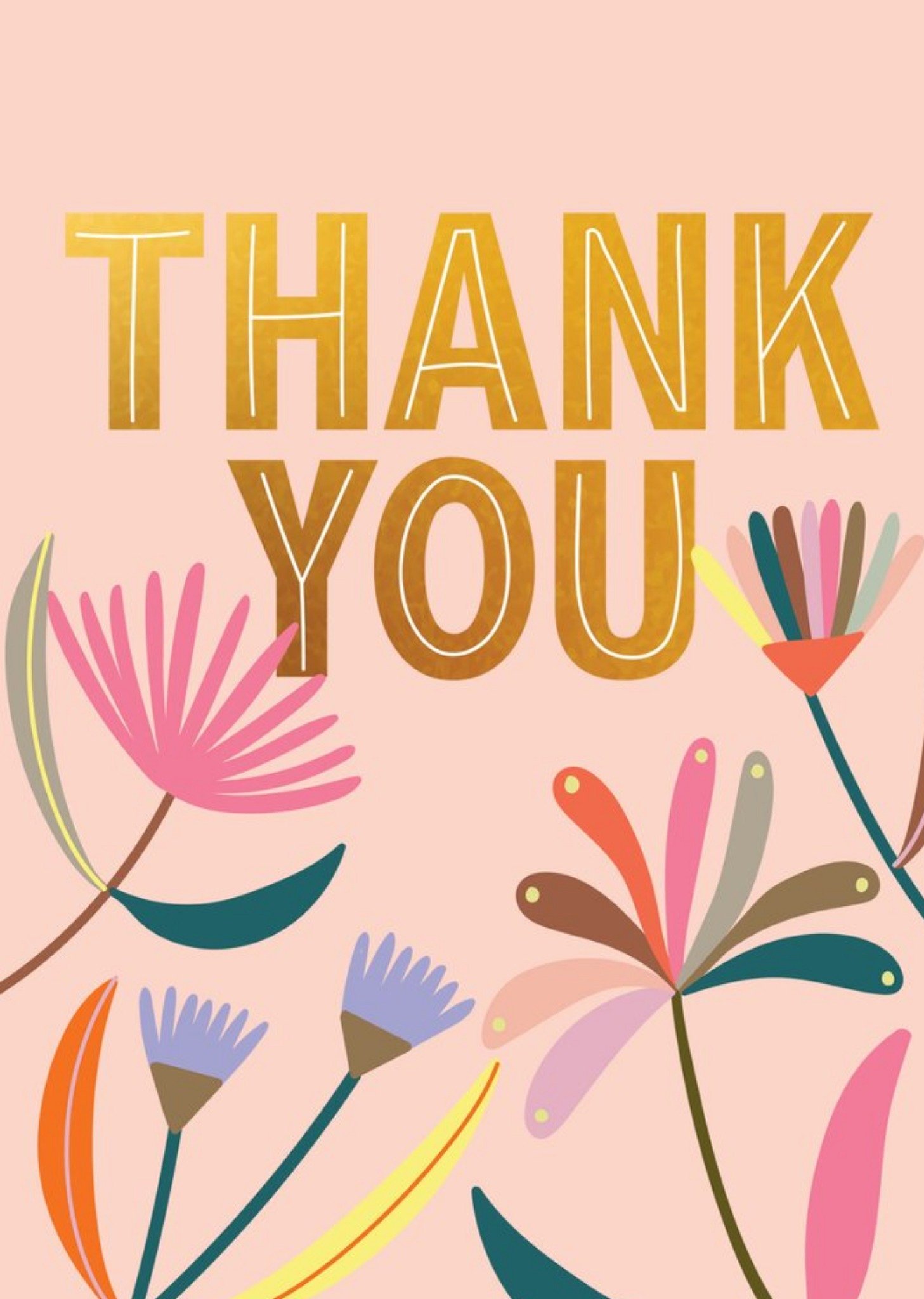Moonpig Pink Typographic Floral Illustrated Thank You Card