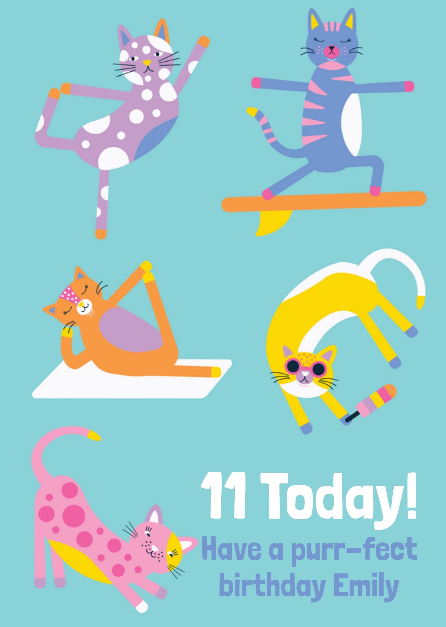 Moonpig Lemon Ribbon Have A Purr-Fect Birthday Illustrated Cats Birthday Card Ecard