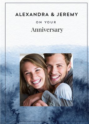 Pigment Navy Ink wash illustration Anniversary Photo Upload Card