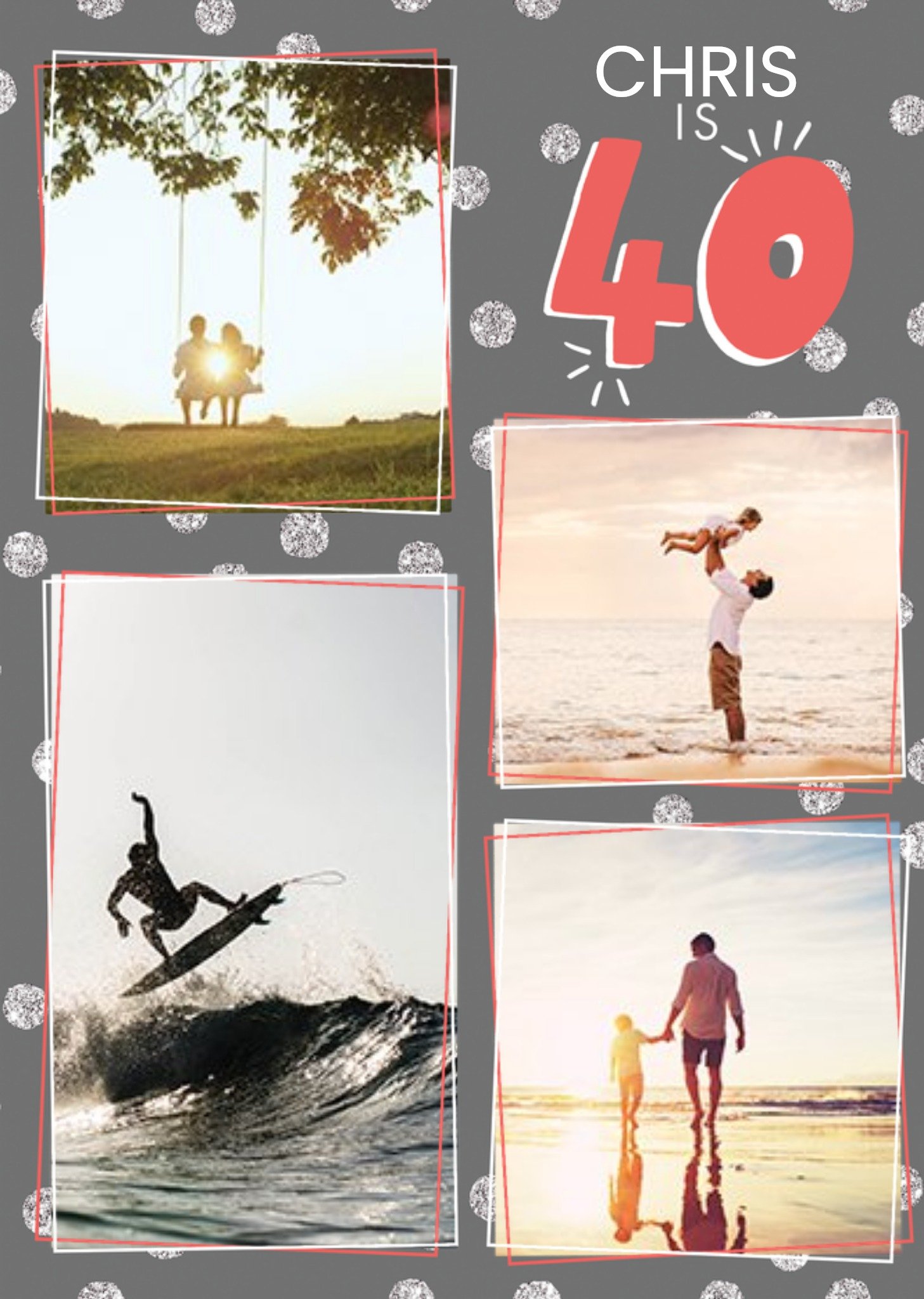 Friends Clintons Illustrated Four Photo Uploads Forty Birthday Congrats Card