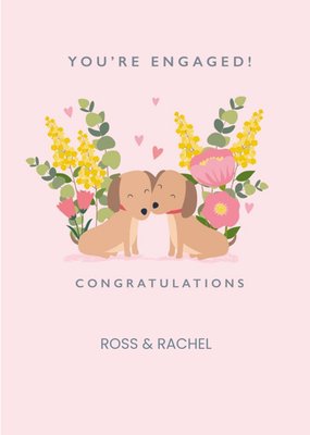 Klara Hawkins Cute Floral Dogs Engagement Card