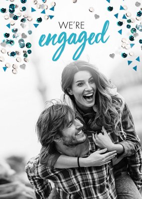 Metallic Confetti Photo Upload Engagement Party Invitation