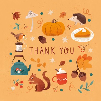 Autumnal Cosy Animals And Food Illustrated Thank You Card