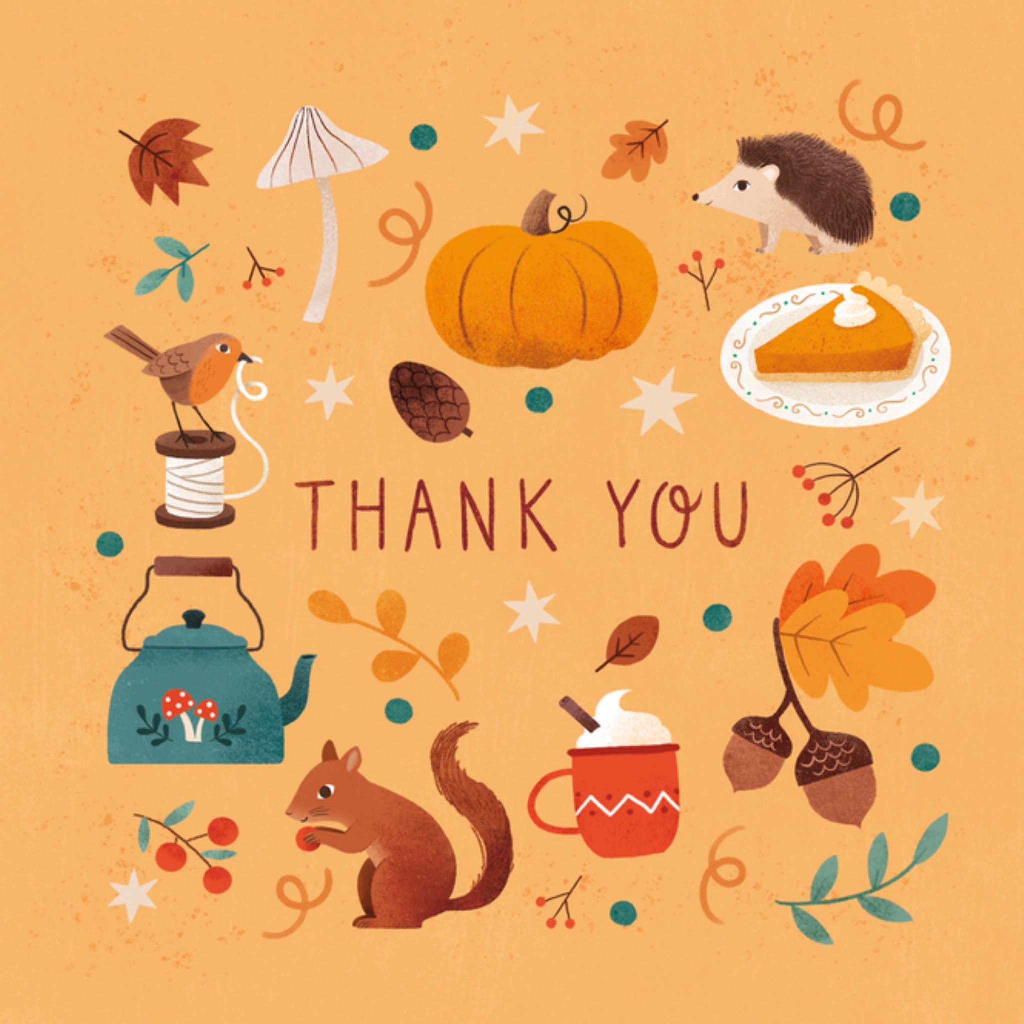 Moonpig Autumnal Cosy Animals And Food Illustrated Thank You Card