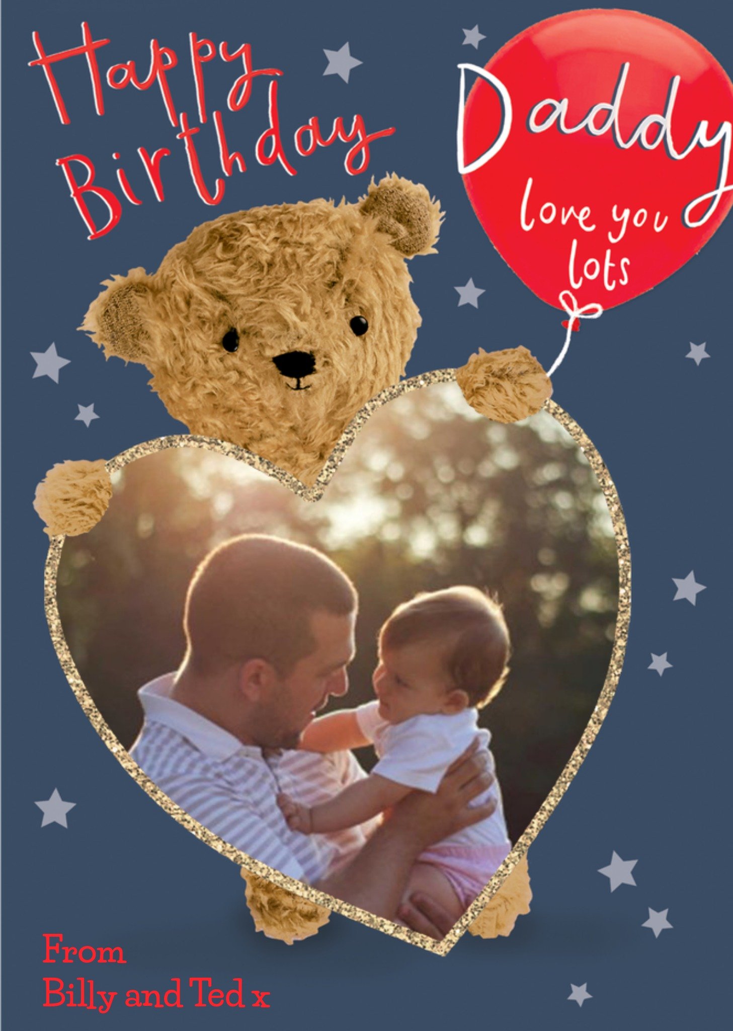 Moonpig Cute Bear Holding A Heart Shaped Photo Frame And A Balloon Daddy's Photo Upload Birthday Car