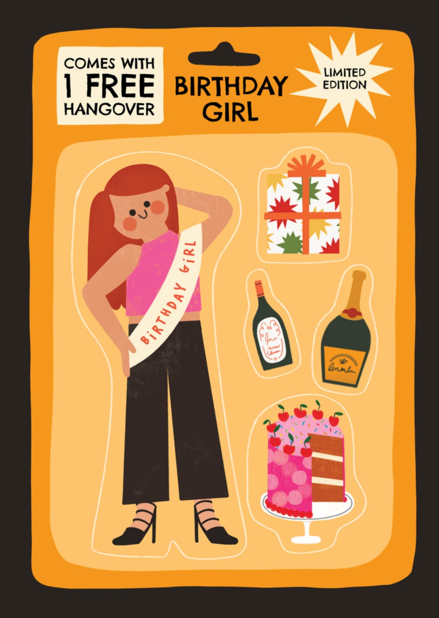 Moonpig One Free Hangover Birthday Girl Toy Packaging Illustration Birthday Card