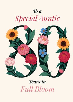 Vintage Floral Illustrated Special Auntie 80th Birthday Card