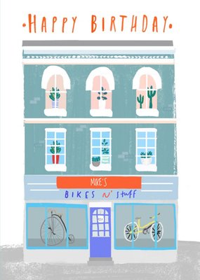 Personalised Bike Shop Happy Birthday Card