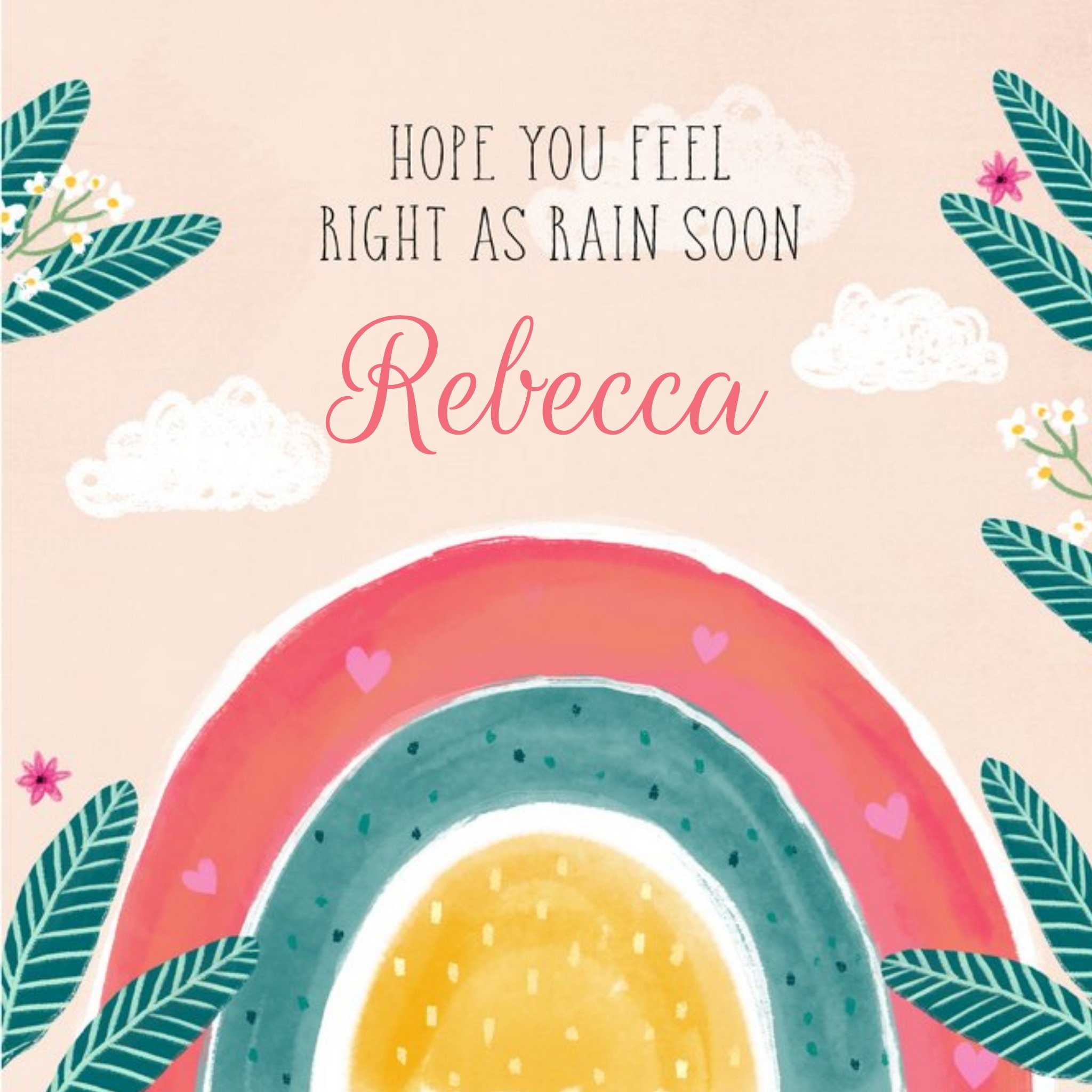 Love Hearts Colette Barker Illustrated Rainbow Get Well Leaves Floral Card