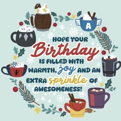 Marvel Avengers Warmth Joy And Extra Sprinkles Hot Chocolate Winter Birthday Card