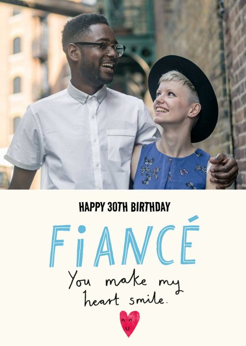 Black And Blue Typography On A White Background Fiancé's Thirtieth Birthday Photo Upload Card