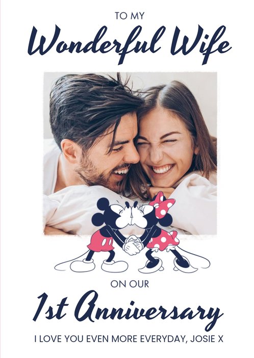 Disney Mickey And Minnie Mouse Wonderful Wife 1st Anniversary Photo Upload Card