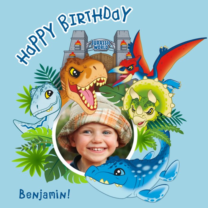 Jurassic Park Cute Cartoon Photo Upload Birthday Card